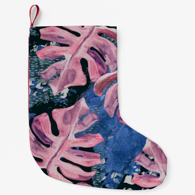 Summer Watercolor Tropical Grunge Pattern Small Christmas Stocking (Front)