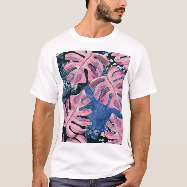 Summer Watercolor Tropical Grunge Pattern T-Shirt (Front)