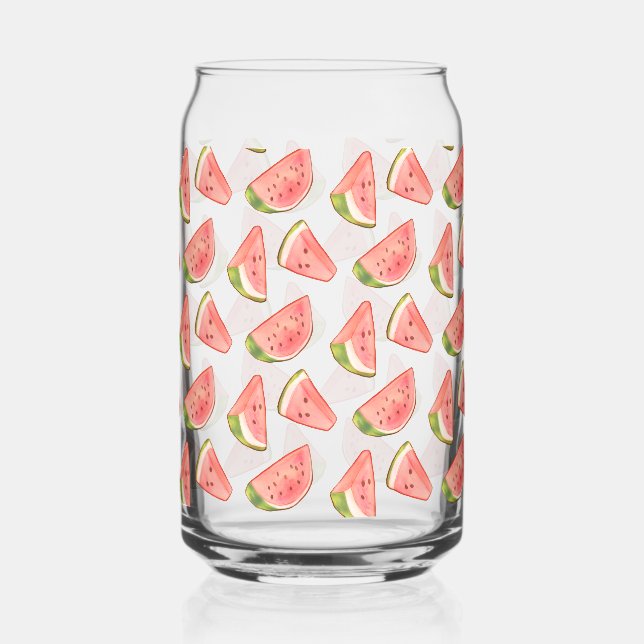 Summer Watercolor Watermelon Slices Can Glass (Front)