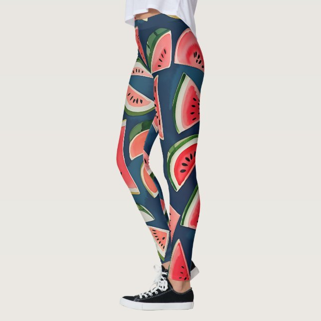 Summer Watercolor Watermelon Slices Patten Leggings (Left)