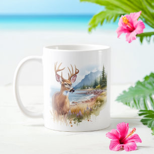 Summer Watercolor white tailed deer Coffee Mug