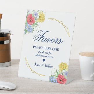 Summer Watercolor Wildflowers Bouquet Favours    Pedestal Sign