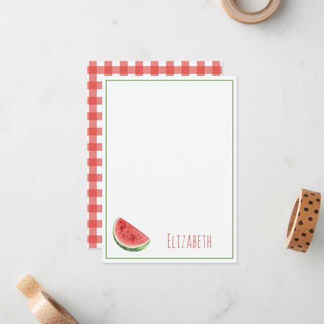 Summer Watermelon and Red Gingham Plaid Card (Front/Back In Situ)