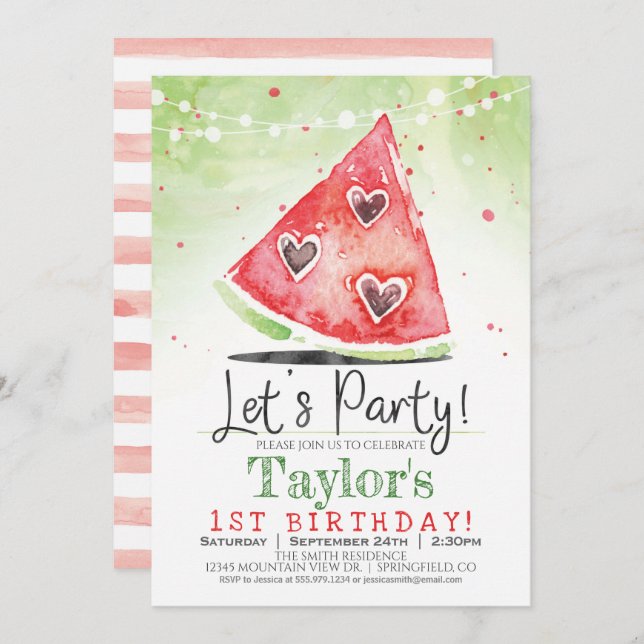 Summer Watermelon Birthday Party Invitation (Front/Back)
