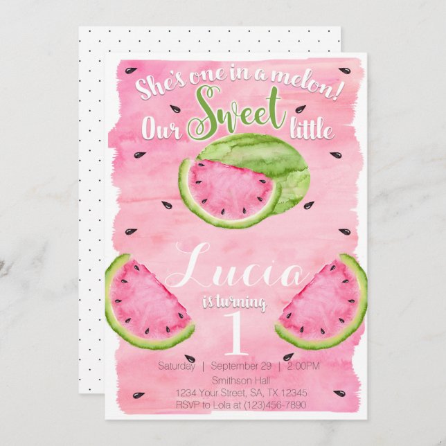 Summer Watermelon Birthday Party Invitation Invite (Front/Back)