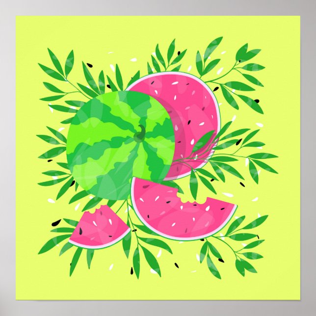Summer Watermelon Branches Bright Tropical Poster (Front)