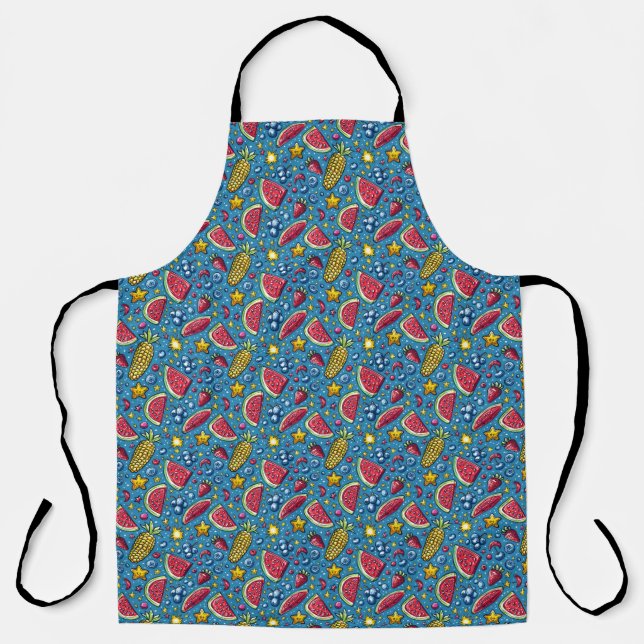 Summer Watermelon Corn and Fruit Kitchen Apron (Front)