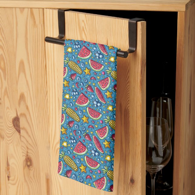 Summer Watermelon Corn and Fruit Kitchen Towel (Thirds Fold)