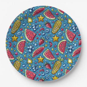 Summer Watermelon Corn and Fruit Paper Plate