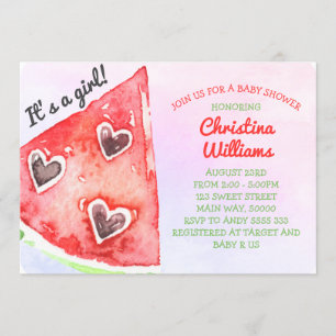 Summer Watermelon Cute Girl Baby Shower Invitation