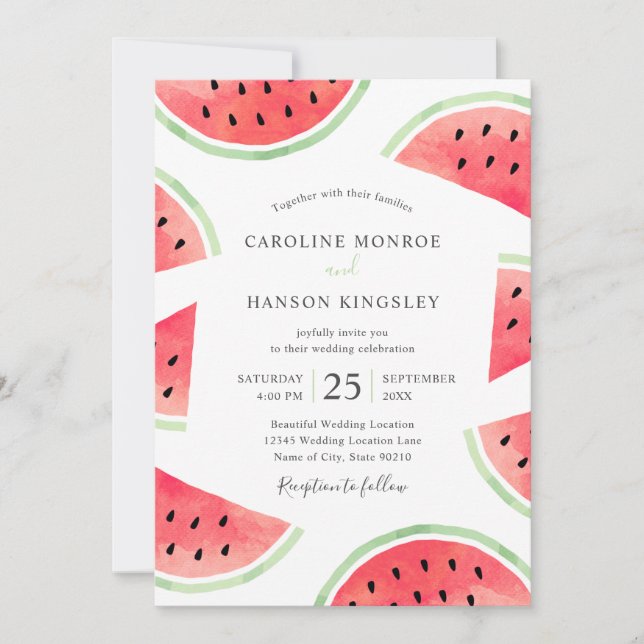 Summer Watermelon Elegant Modern Beach Wedding Invitation (Front)