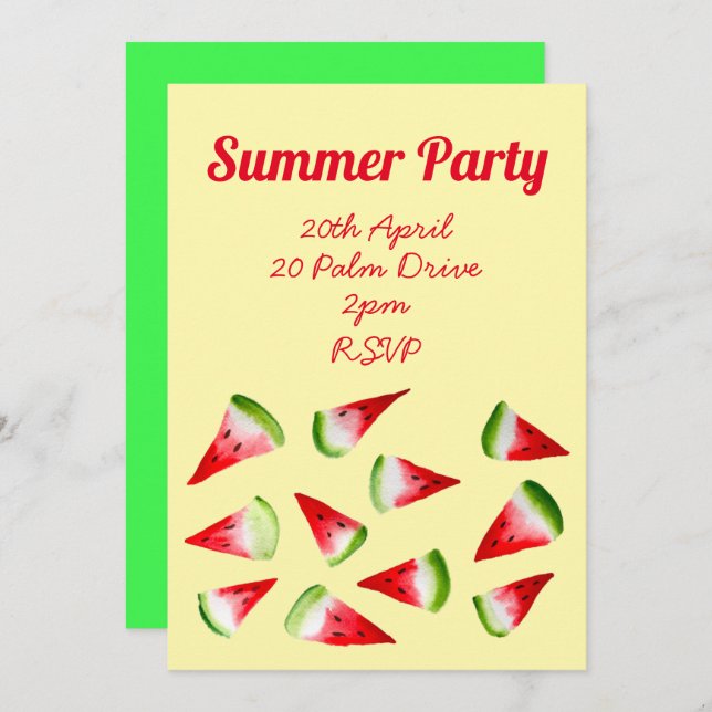 Summer watermelon fruit garden party  invitation (Front/Back)