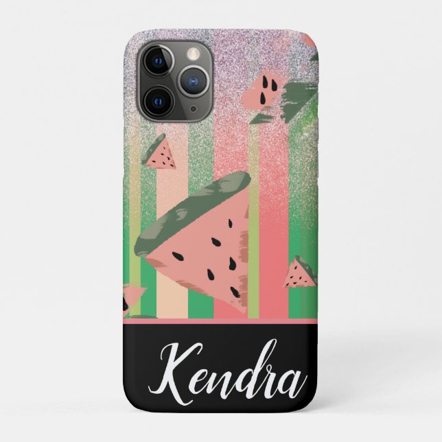 Summer Watermelon Illustration Stripes Sparkle Case-Mate iPhone Case (Back)