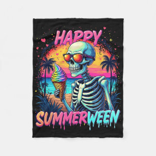 Summer Watermelon Jack-o-lantern Happy Summerween Fleece Blanket