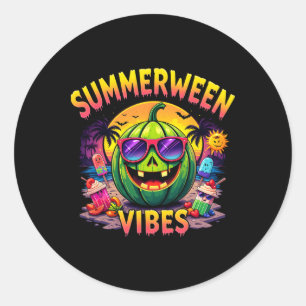 Summer Watermelon Jack-o-lantern Summerween Vibes Classic Round Sticker