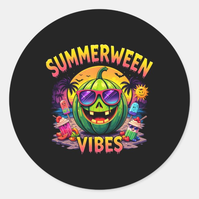 Summer Watermelon Jack-o-lantern Summerween Vibes  Classic Round Sticker (Front)