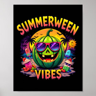 Summer Watermelon Jack-o-lantern Summerween Vibes  Poster