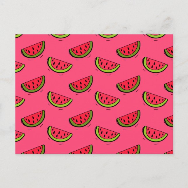 Summer Watermelon on Pink Pattern Postcard (Front)