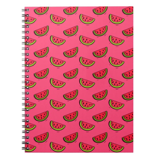 Summer Watermelon on Pink Pattern Spiral Notebook (Front)