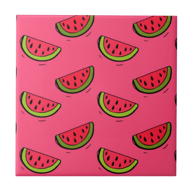 Summer Watermelon on Pink Pattern Tile (Front)