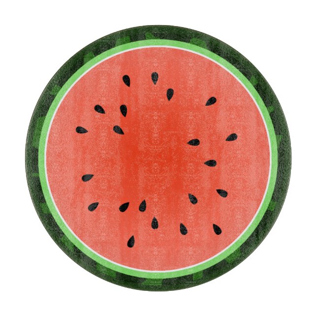 Summer Watermelon Slice Round Glass Cutting Board (Front)