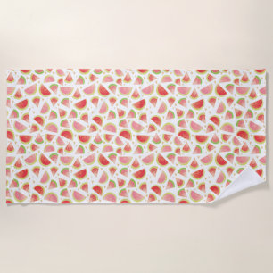 Summer Watermelon Slices & Gold Heart Pattern Beach Towel