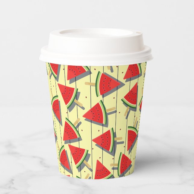 Summer Watermelon Slices Pattern, Red and Green Paper Cups (Front)
