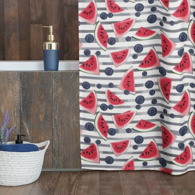 Summer Watermelon Stripes Shower Curtain (Creator Uploaded)