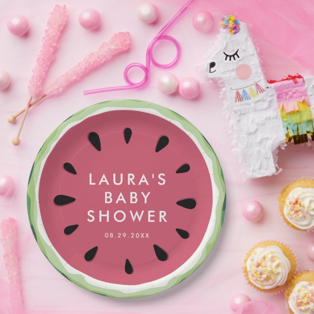 Summer Watermelon Sweet Little Baby Shower Paper Plate (Party)