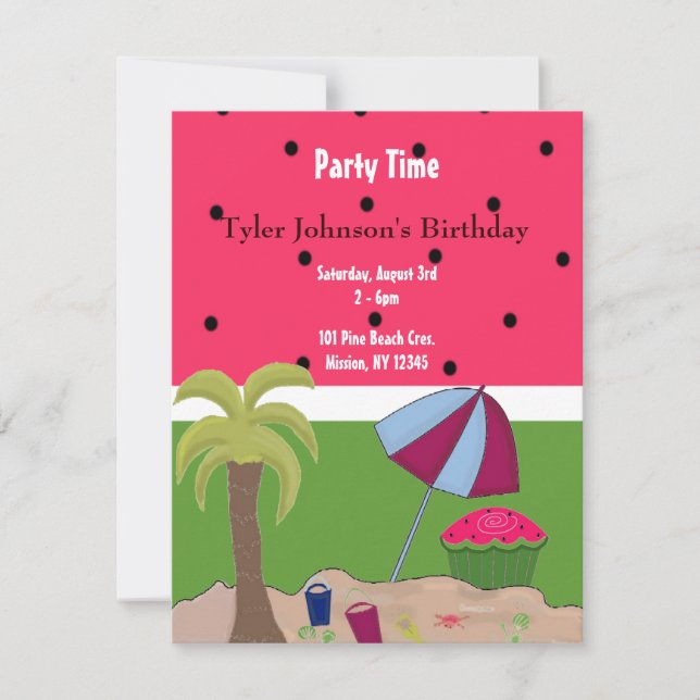 Summer Watermelon Theme Birthday Invitation (Front)