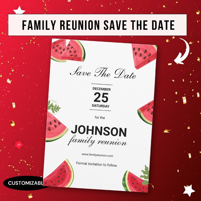 Summer Watermelon Theme Family Reunion White Save The Date (Creator Uploaded)