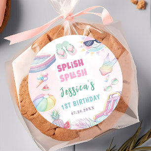 Summer Waterslide Girl Birthday Party Classic Round Sticker