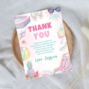 Summer Waterslide Girl Birthday Party Thank You Card