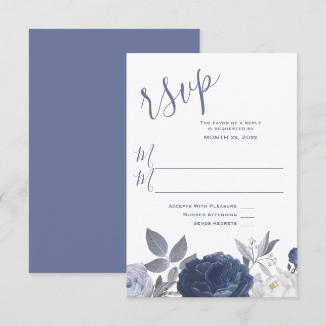 Summer Wedding Bright Blue Floral  RSVP Card (Front/Back)