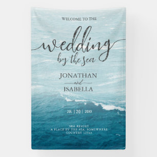 Summer wedding by the blue wavy sea ombre ocean banner