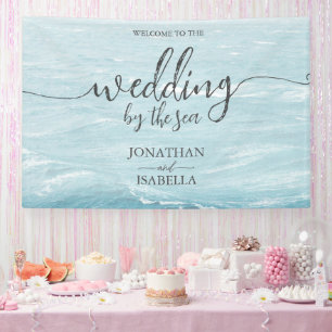 Summer wedding by the blue wavy sea ombre ocean banner