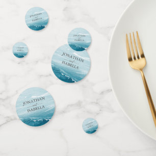 Summer wedding by the blue wavy sea ombre ocean confetti
