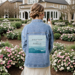 Summer wedding by the blue wavy sea ombre ocean denim jacket