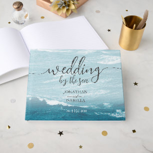 Summer wedding by the blue wavy sea ombre ocean guest book