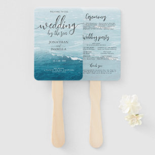 Summer wedding by the blue wavy sea ombre ocean hand fan