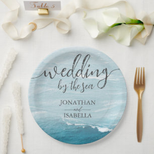 Summer wedding by the blue wavy sea ombre ocean paper plate