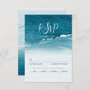 Summer wedding by the blue wavy sea ombre ocean RSVP card