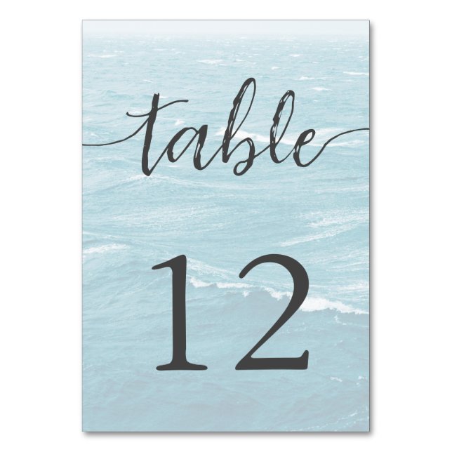 Summer wedding by the blue wavy sea ombre ocean table number (Front)