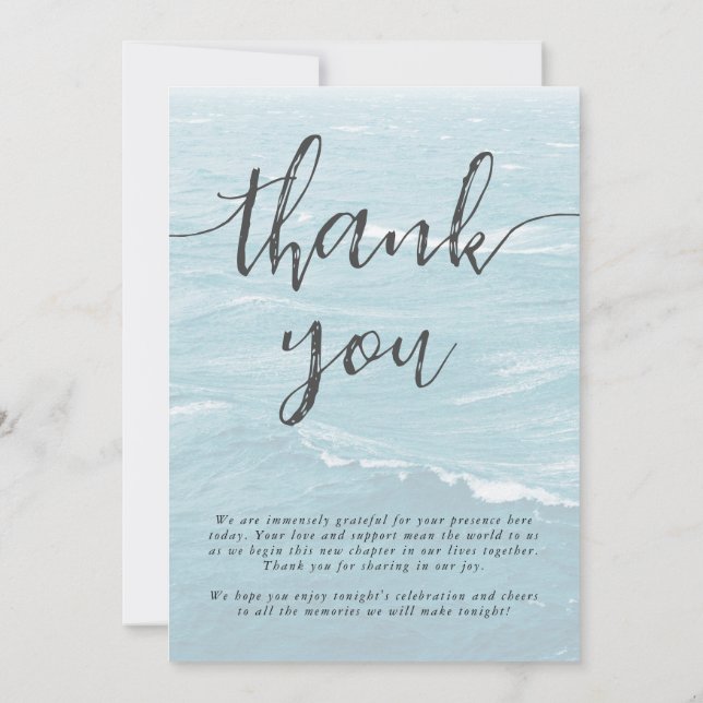 Summer wedding by the blue wavy sea ombre ocean thank you card (Back)