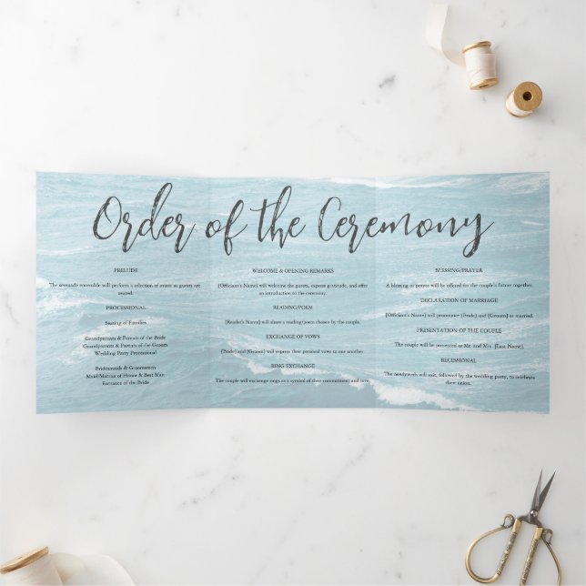 Summer wedding by the blue wavy sea ombre ocean Tri-Fold programme (Inside)