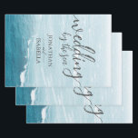 Summer wedding by the blue wavy sea ombre ocean wrapping paper sheet<br><div class="desc">Summer wedding by the blue wavy sea ombre ocean. Landscape photograph of a beautiful deep blue waves at the ocean with white foam on top.  Ombre from deep blue to light white blue. Custom personalised summer wedding by the sea.</div>