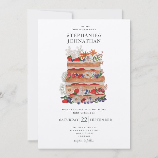 Summer Wedding Cake  Invitation (Front)