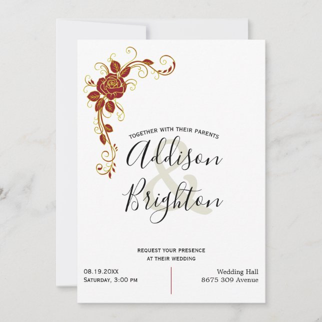 Summer Wedding Elegant Stylised Rose Invitation (Front)