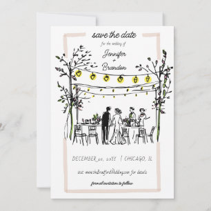 Summer Wedding hand sketched Save the Date Invitation
