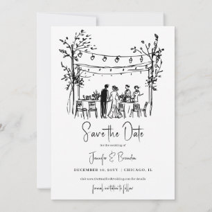 Summer Wedding hand sketched Save the Date Invitation
